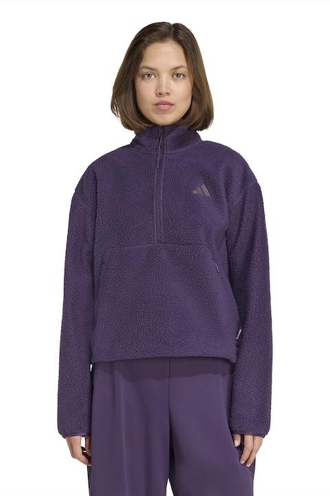 adidas Sportswear, Bluza de trening din fleece cu fermoar scurt, Violet