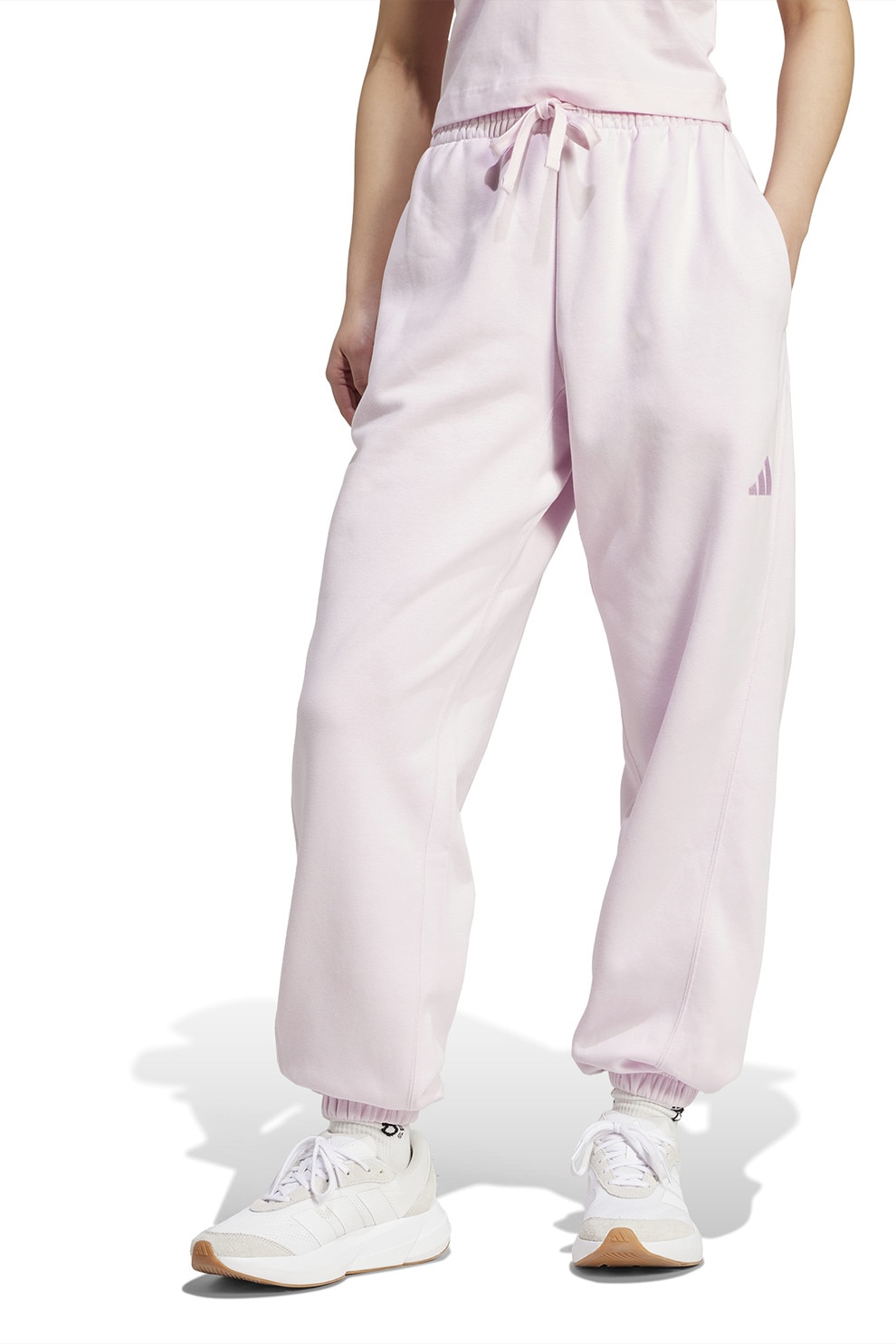 adidas Sportswear, Pantaloni de trening din amestec de bumbac cu logo, Roz pastel, M