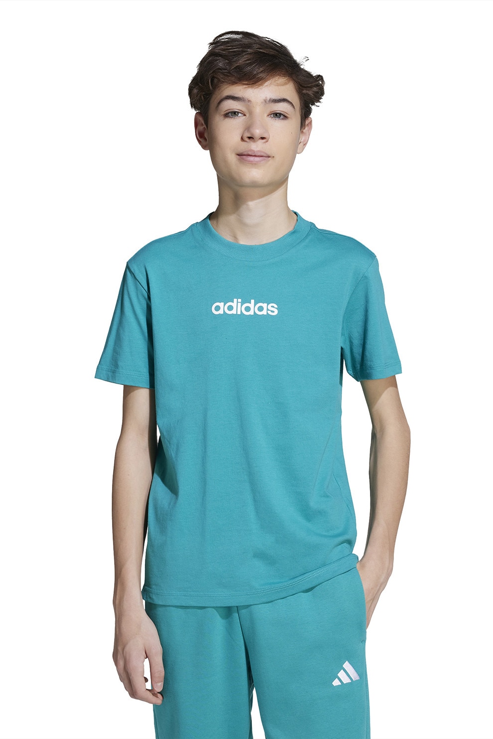 adidas Sportswear, Tricou cu decolteu la baza gatului si logo pe piept, Turcoaz, 140 CM