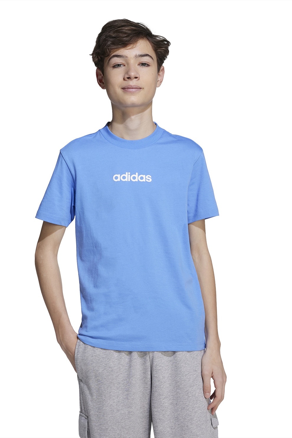 adidas Sportswear, Tricou cu decolteu la baza gatului si logo pe piept, Albastru pastel, 140 CM