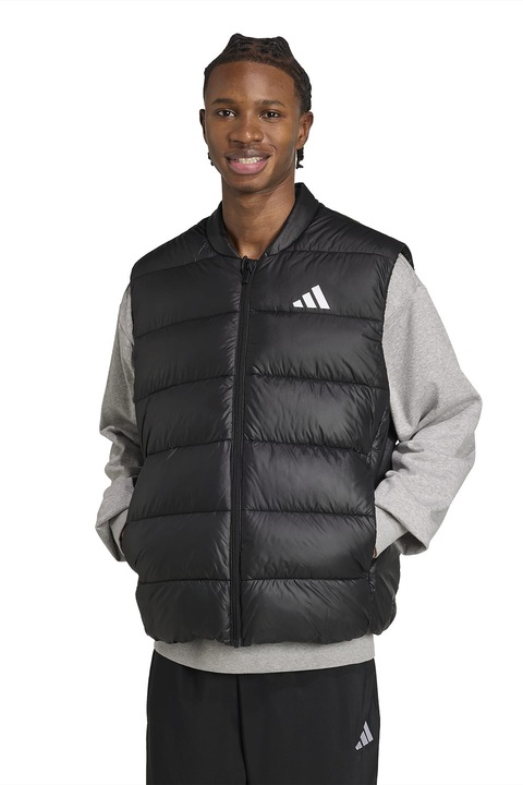 adidas Sportswear, Vesta cu fermoar si logo, Negru, S