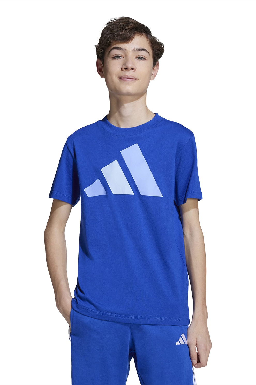 adidas Sportswear, Tricou din bumbac cu imprimeu logo cauciucat, Albastru royal, 164 CM