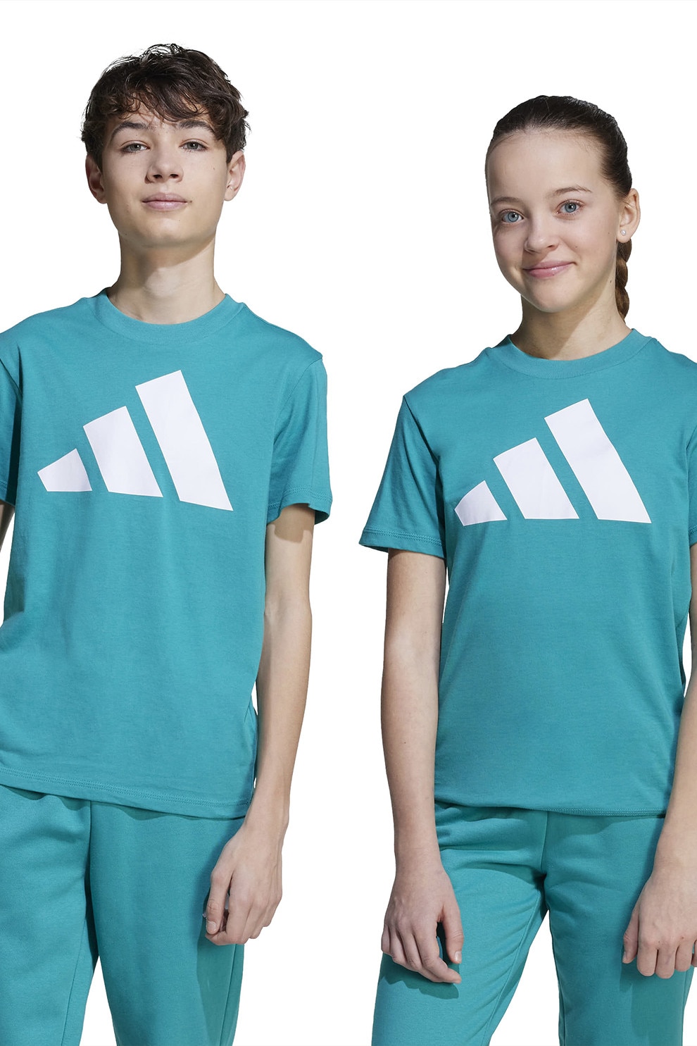 adidas Sportswear, Tricou din bumbac cu imprimeu logo cauciucat, Verde persan, 152 CM