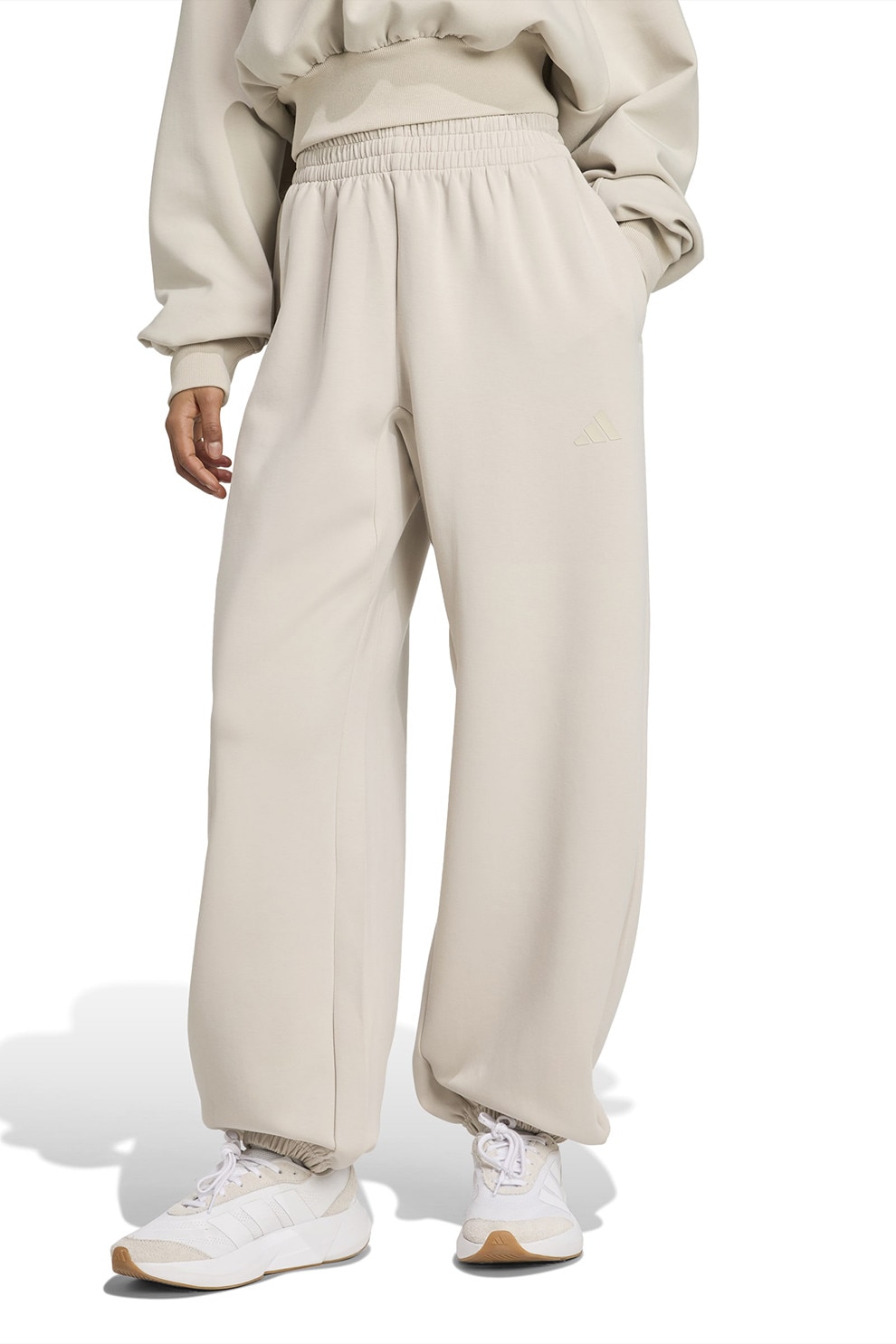 adidas Sportswear, Pantaloni de trening relaxed fit Soft Lux, Bej deschis, M