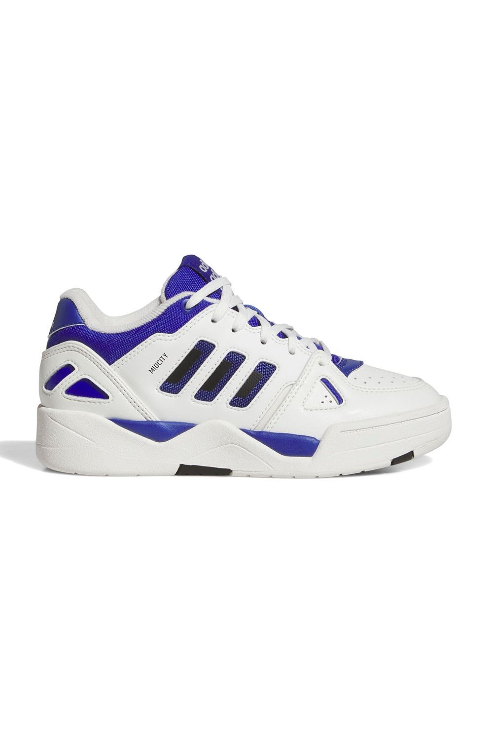 adidas Sportswear, Pantofi sport de piele ecologica Midcity, Alb fildes, Albastru royal, 35.5 EU