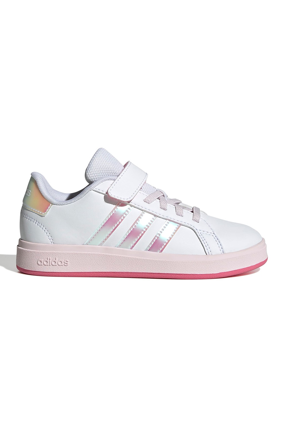 adidas Sportswear, Pantofi sport din piele ecologica cu velcro Grand Court, Alb, Roz deschis, 30 EU
