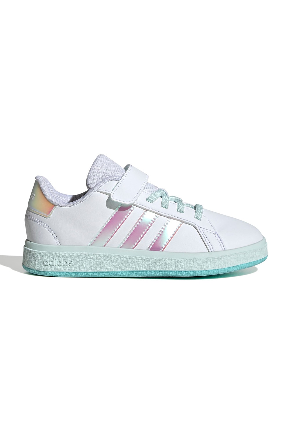 adidas Sportswear, Pantofi sport din piele ecologica cu velcro Grand Court, Alb, 30 EU