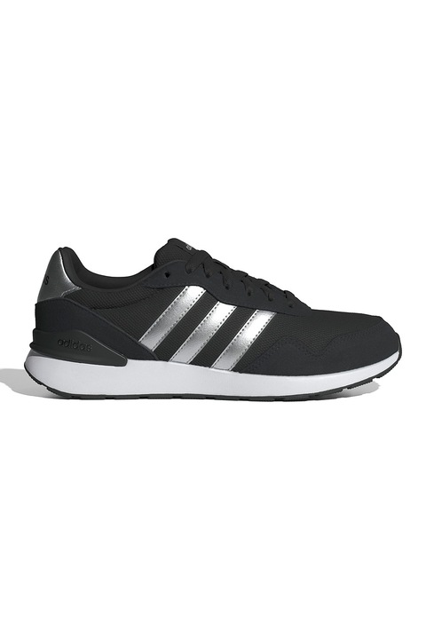 adidas Sportswear, Pantofi sport Run 60s cu insertii de piele intoarsa, Negru/Argintiu