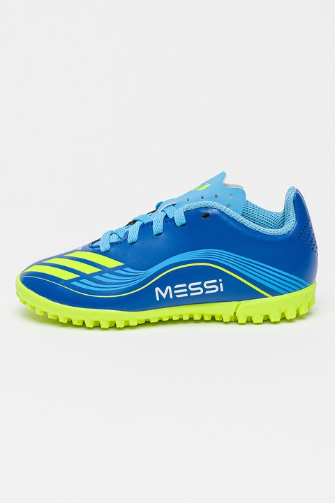 adidas Performance, Pantofi F50 Messi Club pentru fotbal, Albastru royal, Verde lime, 35 EU