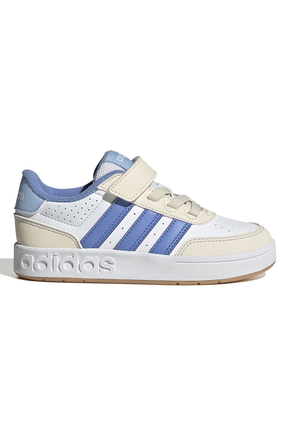 adidas Sportswear, Pantofi sport Breakbase din piele ecologica cu inchidere velcro, Alb, Albastru lavanda, 31 EU