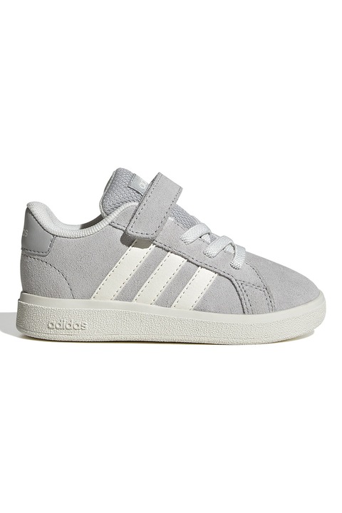 adidas Sportswear, Pantofi sport Grand Court cu velcro, Gri/Alb murdar