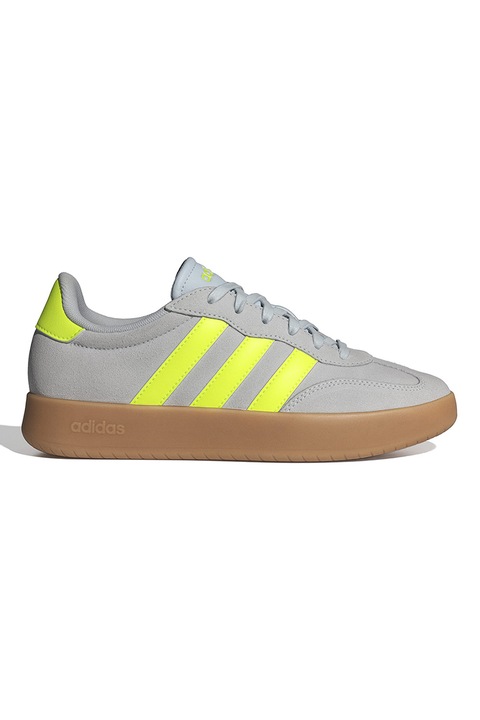 adidas Sportswear, Pantofi sport Barreda din piele intoarsa cu insertii din material sintetic, Gri/Verde lime