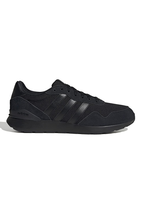 adidas Sportswear, Pantofi sport Run 60s 4.0 cu insertii de piele intoarsa, Negru stins