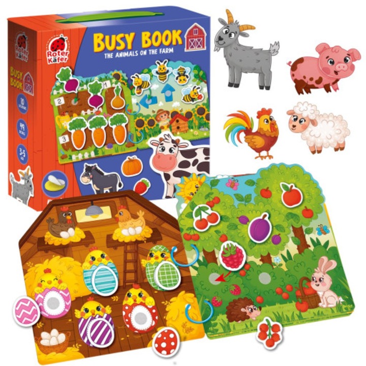 Carte educativa Busy Book, Fresh Ideas, animale de ferma, 49 elemente, 1 set