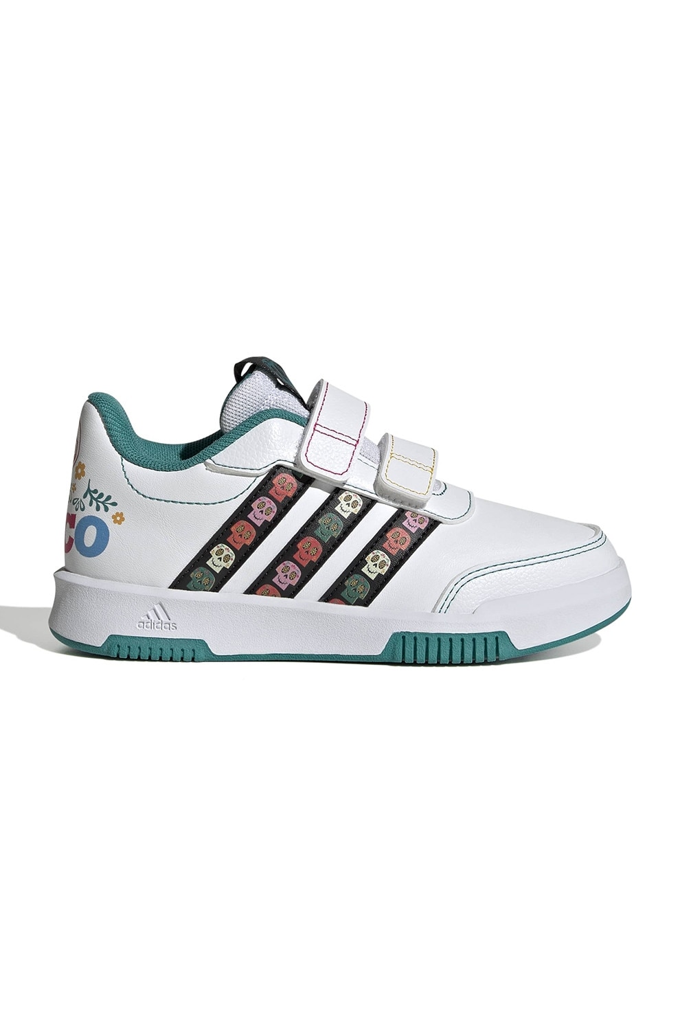 adidas Sportswear, Pantofi sport cu velcro si garnituri cu imprimeu, Negru, Alb optic, Verde persan, 33 EU