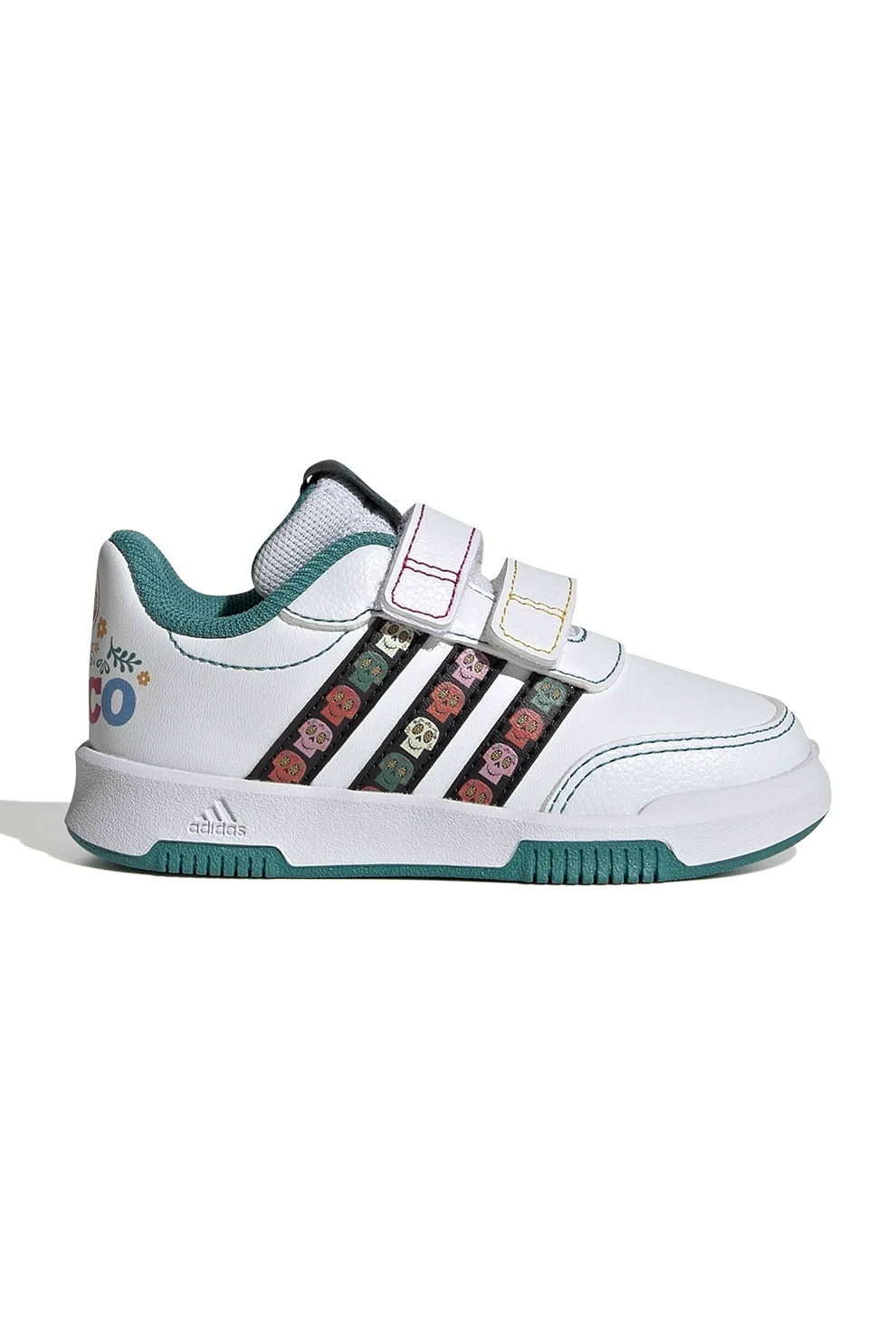 adidas Sportswear, Pantofi sport cu velcro si garnituri din material sintetic, Negru, Alb optic, Verde persan, 19 EU