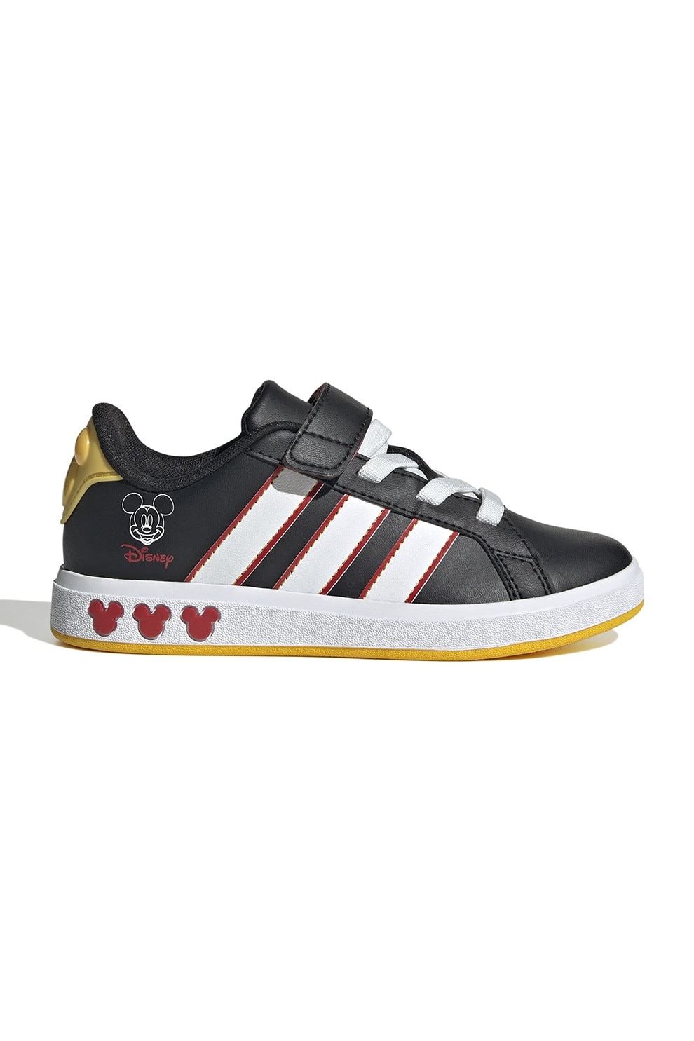adidas Sportswear, Pantofi sport din piele ecologica cu model cu Mickey Mouse Grand Court, Alb, Negru, Rosu vermillion, 31 EU