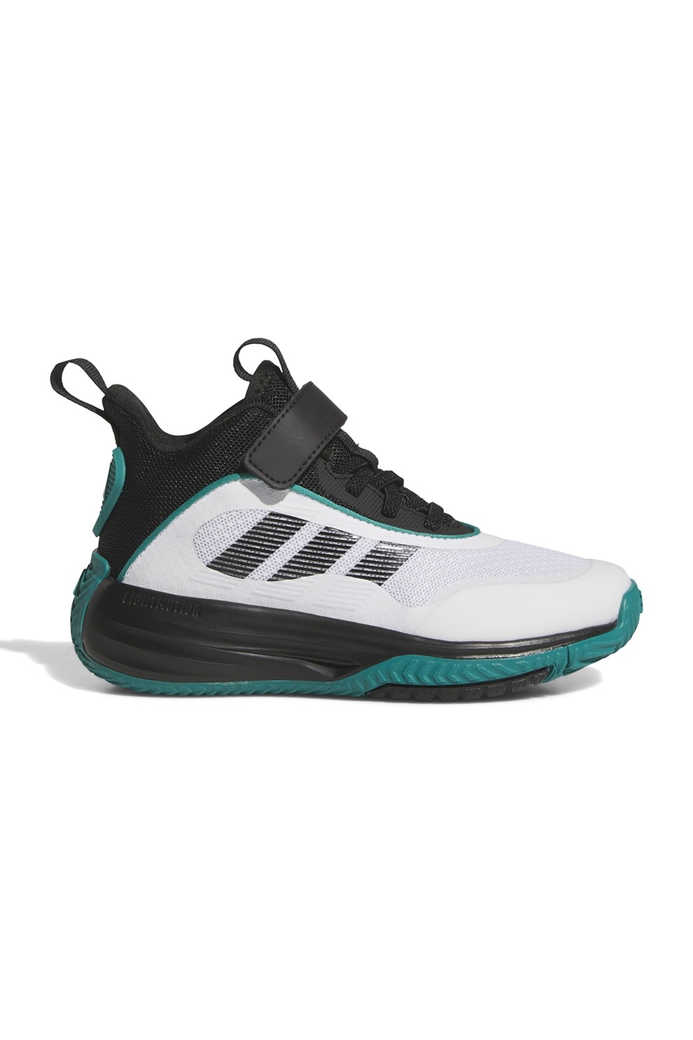 adidas Sportswear, Pantofi Own The Game 3.0 cu bareta velcro pentru baschet, Alb, Negru, Verde persan, 28 EU