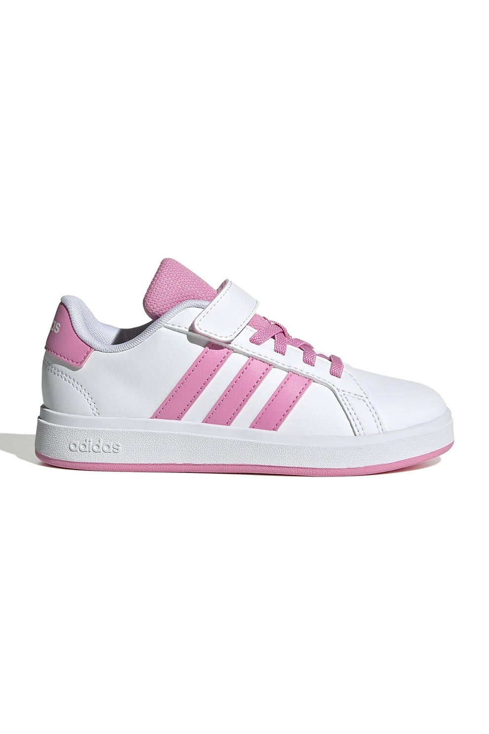 adidas Sportswear, Pantofi sport cu inchidere velcro Grand Court 2.0, Roz deschis, Alb optic, 31.5 EU