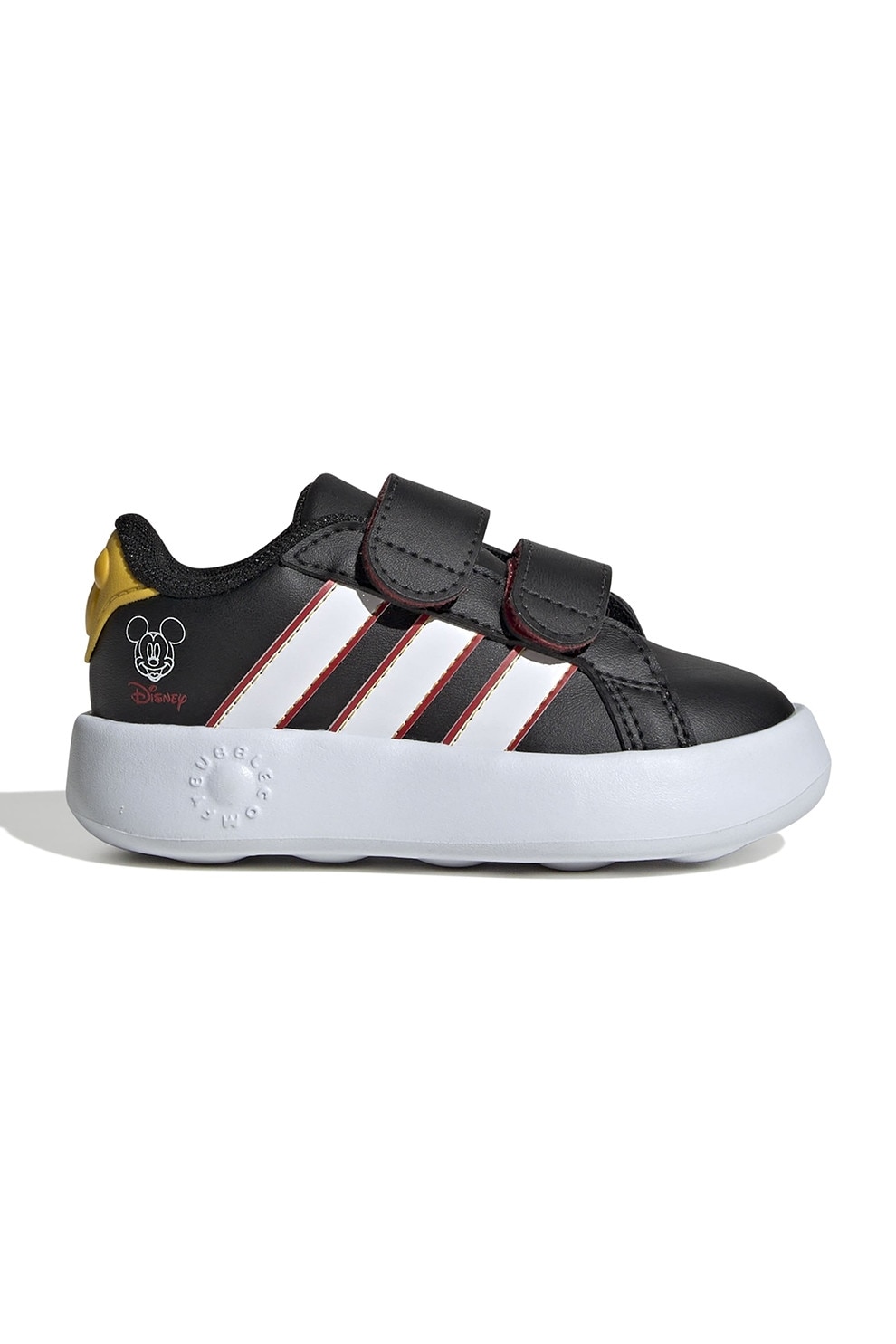adidas Sportswear, Pantofi sport Grand Court din piele ecologica cu imprimeu Mickey Mouse, Alb, Negru, Rosu vermillion, 27 EU