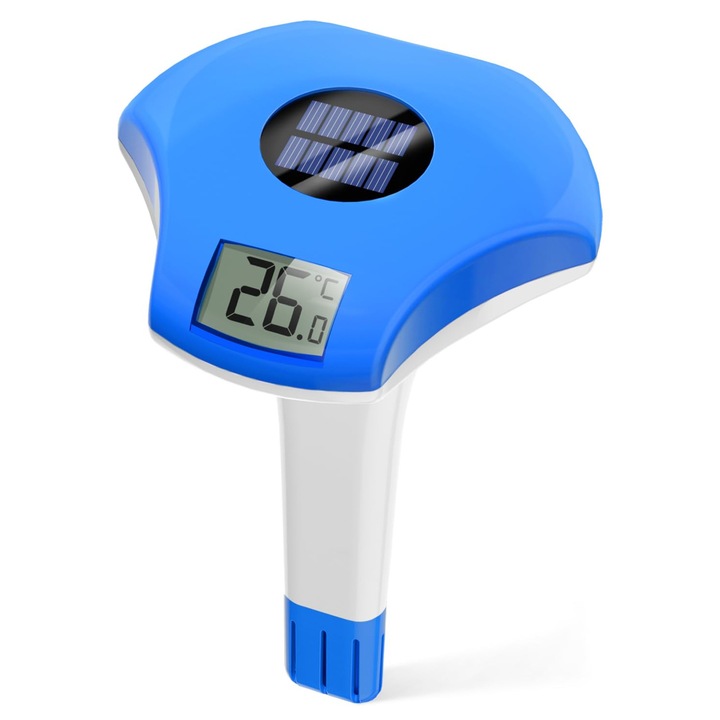 Termometru solar, BALDR, pentru piscina, IPX8, LCD, culoare albastra