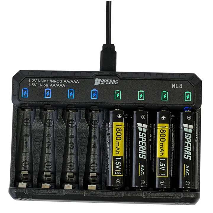 Incarcator LED Speras NL8 - R3/R6, 1.2V/1.5V, 8 canale separate