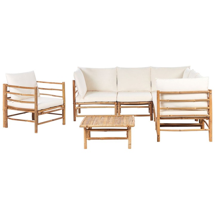 Set lounge pentru gradina cu 6 locuri Cerreto Lemn de bambus Alb-murdar