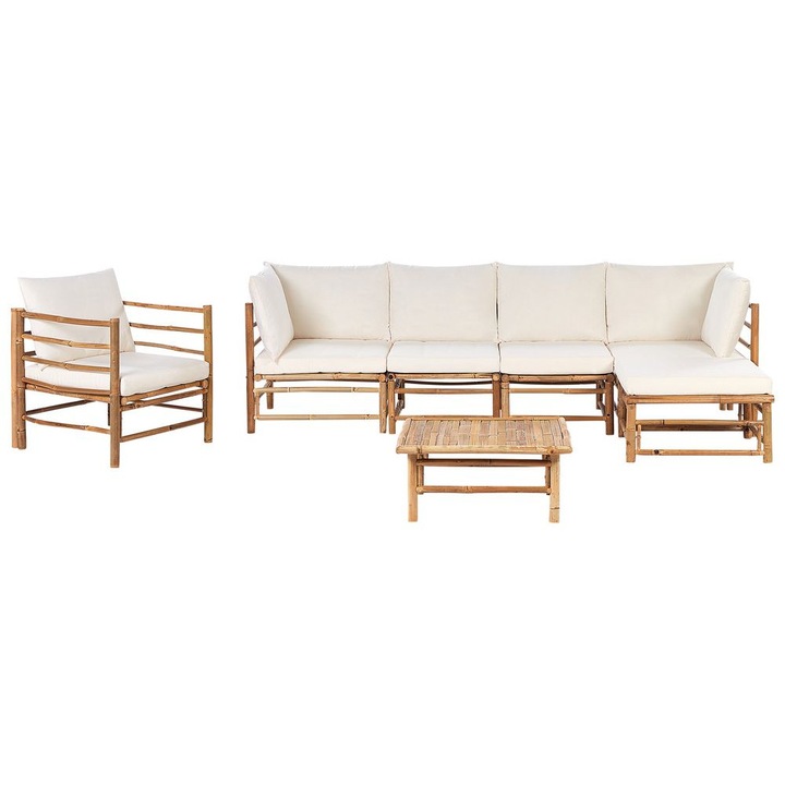 Set lounge pentru gradina cu 6 locuri Cerreto Stanga Lemn de bambus Alb-murdar