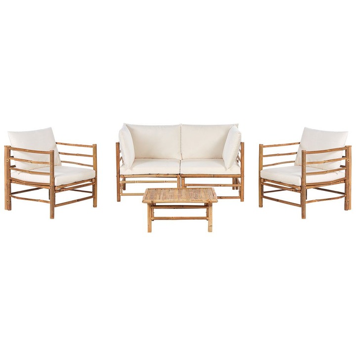Set lounge pentru gradina cu 4 locuri Cerreto Lemn de bambus Alb-murdar