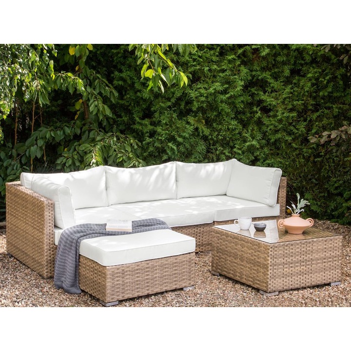 Set coltar pentru gradina cu 4 locuri Sano Dreapta Modular Ratan sintetic Natural