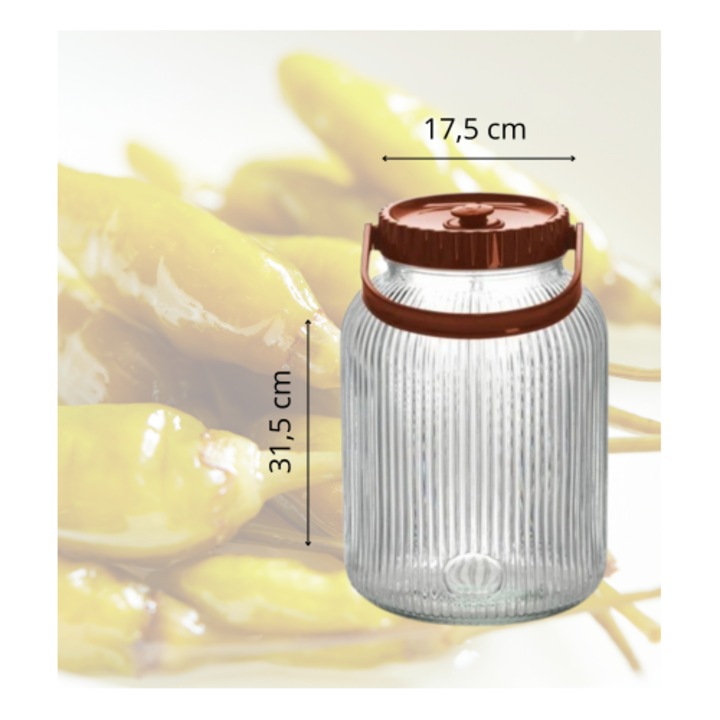 Borcan, din sticla, RDT, 5.5L, cu capac, pentru muraturi/fermentare/depozitare alimente