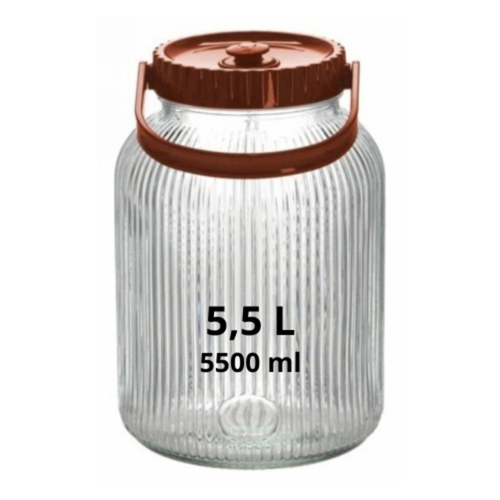 Borcan, din sticla, RDT, 5.5L, cu capac, pentru muraturi/fermentare/depozitare alimente
