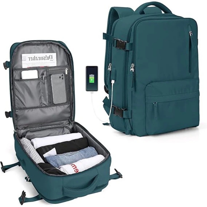 Rucsac de calatorie multifunctional, umed/uscat, port USB, antifurt si rezistent la apa, material nylon, 30x20x43 cm, Albastru Marin