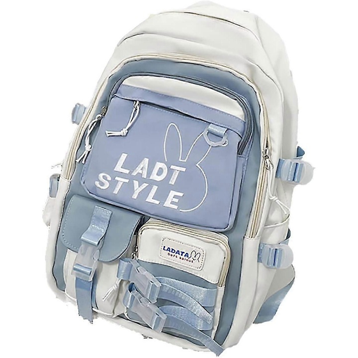 Rucsac Benobby pentru copii, usor, impermeabil, pentru liceu, gimnaziu, pentru elevi, adolescenti, albastru, alb + pandantiv