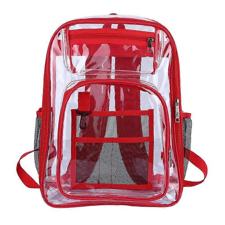 Rucsac transparent impermeabil Benobby Kids pentru serviciu, facultate, calatorii, rosu