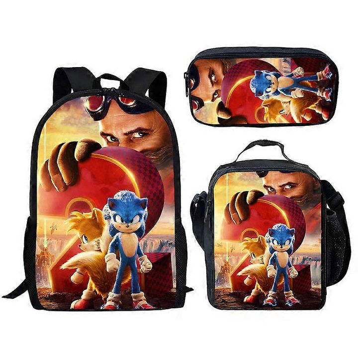 Rucsac Benobby Kids Sonic, geanta de scoala elementara Sonic, geanta de pranz, geanta pentru creioane, set de trei piese, 61-nmaov