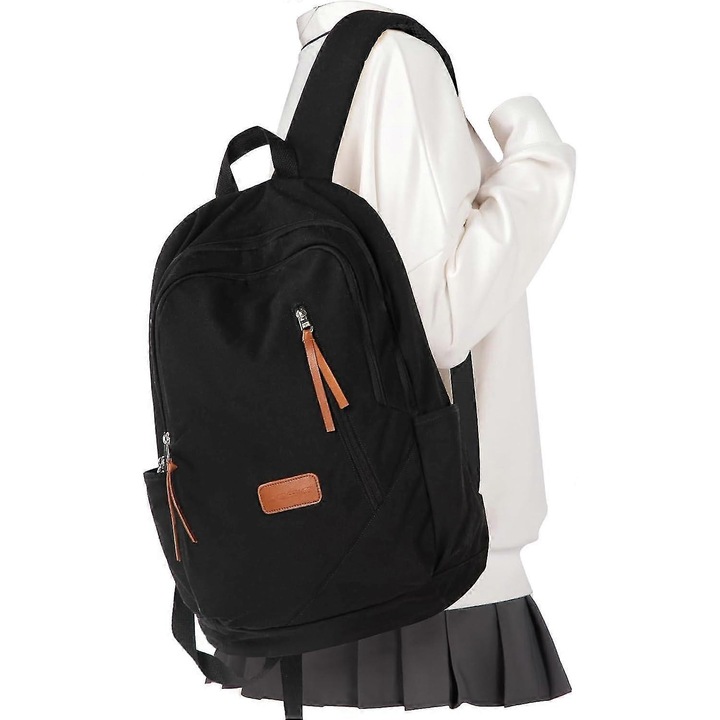 Rucsac scolar simplu Benobby Kids, negru, pentru fete si adolescente, ghiozdane impermeabile pentru scoala gimnaziala, rucsac usor, casual, din panza, estetic, pentru colegiu