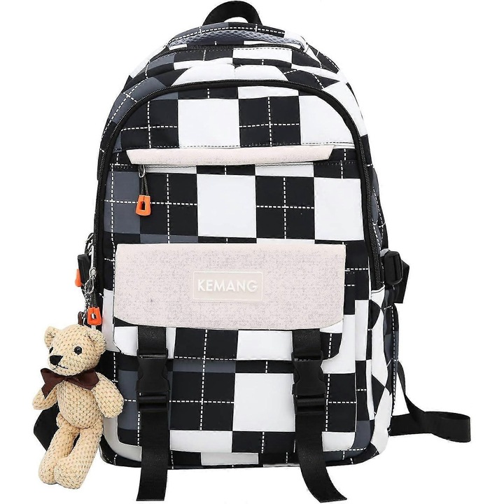 Rucsac dragut Benobby Kids cu accesorii pentru fete, rucsac scolar Preppy, impermeabil, pentru laptop, peste 6 ani, negru