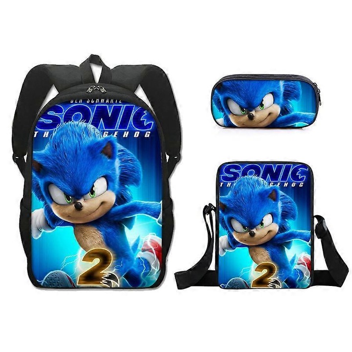Rucsac Benobby Kids Sonic, geanta de scoala elementara Sonic, geanta de pranz, geanta pentru creioane, set de trei piese, 9-nmaov