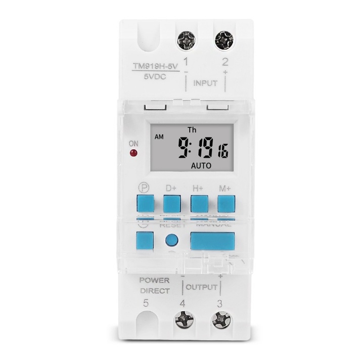 Temporizator programabil 5V, Sinotimer, 1min -168 ore, releu electronic cu ceas si baterie inlocuibila TM919H-5V