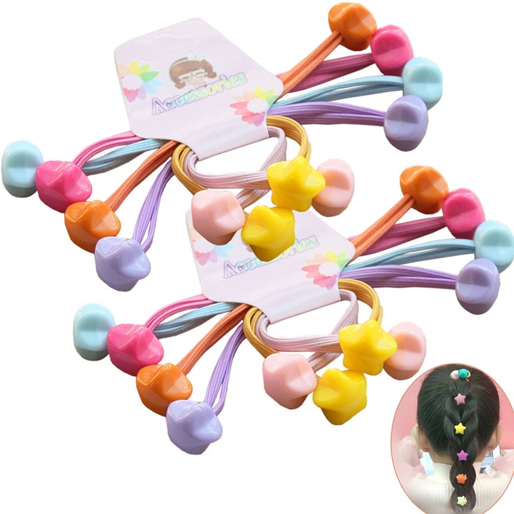 Set 12 sirete elastice pentru par fetite, bentita cu pernite pentru copii, culori variate, 12-28cm