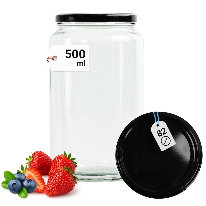 Borcan Sticla 500 Ml Cu Capac Metalic Fi82 – Pentru Conserve, Dulceata, Compot, Reutilizabil