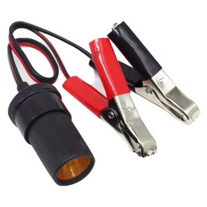 Mufa Priza Bricheta Auto cu Clesti Baterie, 12V, Curent 20A, Cablu 150 cm