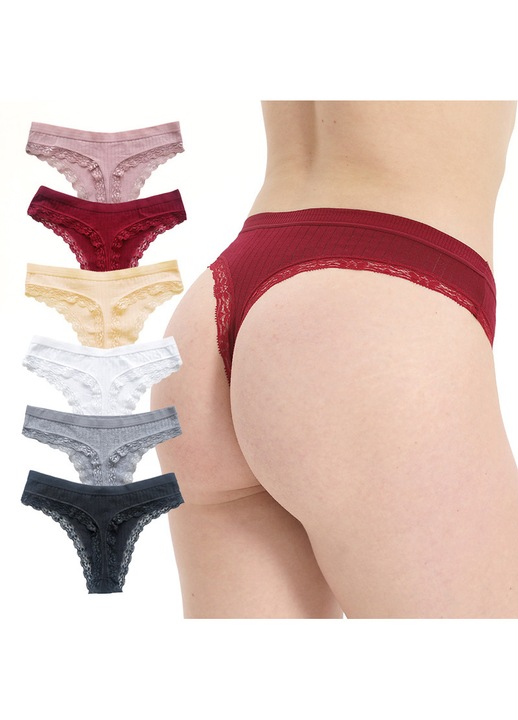 Set 6 Perechi Chiloti Tanga Fara Cusaturi, Multicolor
