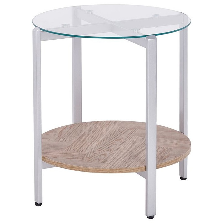 Masuta laterala cu blat din sticla lemn deschis cu argintiu Lovell