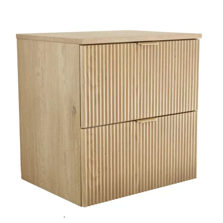 Dulap pentru lavoar Wena Meble, fronturi canelate Willy, 60x60x47 cm, Stejar Cremona