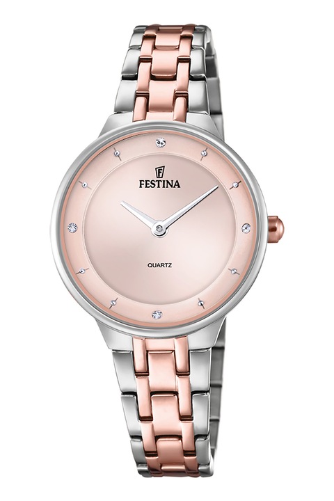 Festina, Ceas analog cu model in doua nuante, Auriu rose, Argintiu