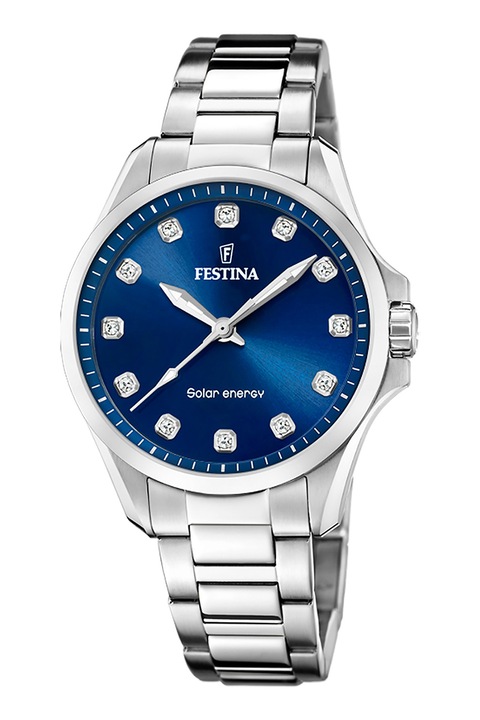 Festina, Ceas analog Solar Powered, Argintiu, Albastru inchis, Argintiu