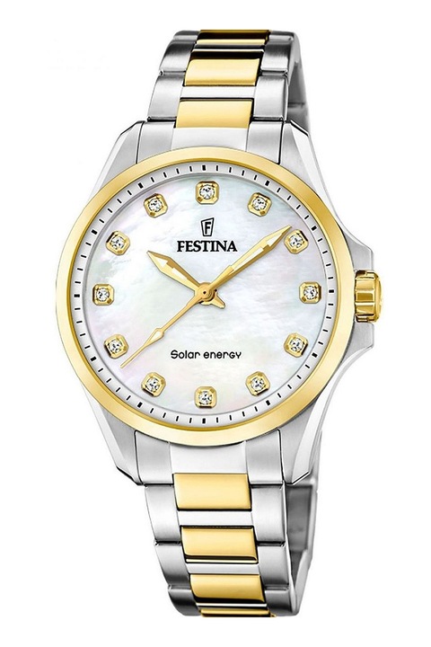 Festina, Ceas cu model in doua nuante Solar Powered, Argintiu, Auriu