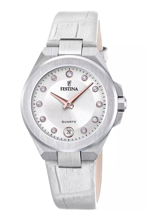 Festina, Ceas cu curea din piele si cristale, Argint